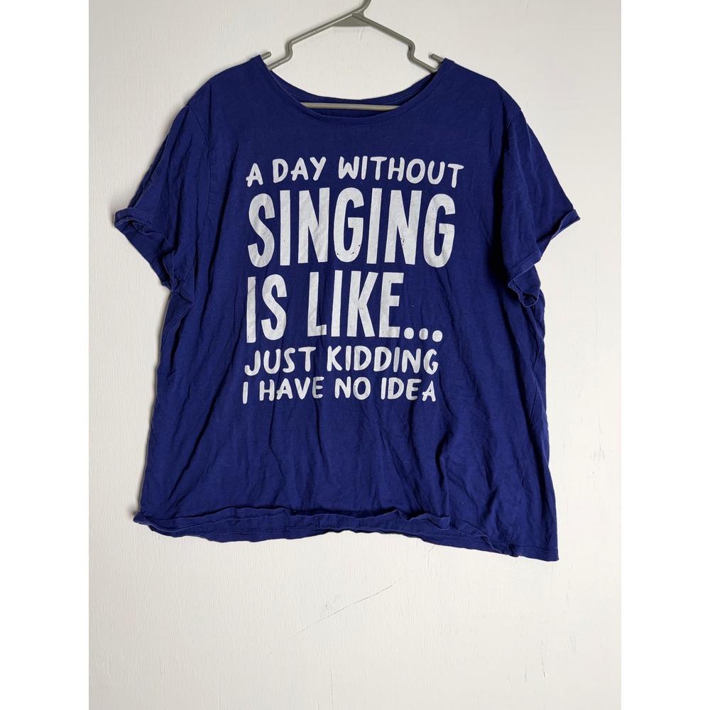 Singing Humor Graphic Tee Royal Blue Short Sleeve Cotton Shirt 3XL